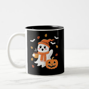 Schattig spook drinkt ijskoude koffie Halloween  Tweekleurige Koffiemok