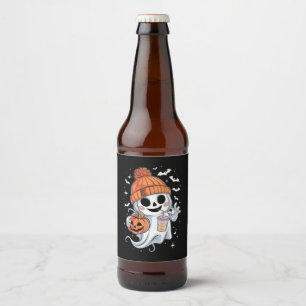 Schattig spook drinkt koffie Halloween ijskoffie Bier Etiket