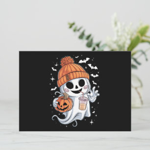 Schattig spook drinkt koffie Halloween ijskoffie Feestdagenkaart