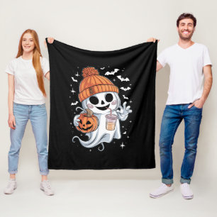 Schattig spook drinkt koffie Halloween ijskoffie Fleece Deken