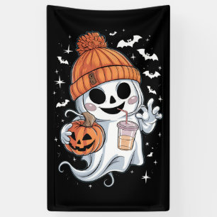 Schattig spook drinkt koffie Halloween ijskoffie Spandoek