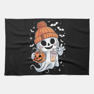 Schattig spook drinkt koffie Halloween ijskoffie Theedoek