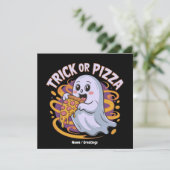 Schattig spook eet pizza leuk griezelige grap of p kaart (Staand voorkant)