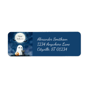 Schattig spook en zwarte kat Halloween Etiket