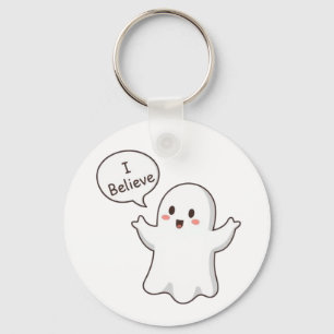 Schattig spook ik geloof cartoon sleutelhanger