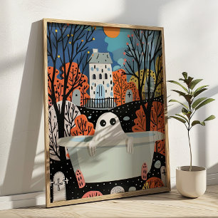 Schattig spook in badkuip 3D Halloween badkamer Poster