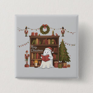 Schattig spook leesboek Kerst lezen  Vierkante Button 5,1 Cm