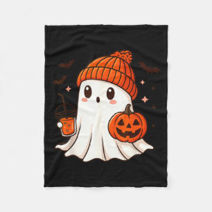 Schattig spook met muts die pompoenkoffie vasthoud fleece deken