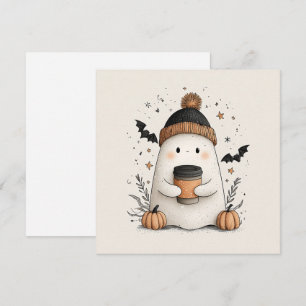 Schattig spook met pompoenlatte – knus herfst Hall Feestdagenkaart