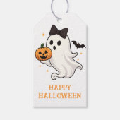 Schattig spook met strik en pompoen | Halloween  Cadeaulabel (Voorkant)
