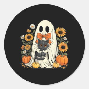 Schattig spook met zwarte kat Halloween pompoen Ronde Sticker