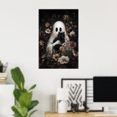 Schattig spook omhelst zwarte kat print, digitaal poster (Thuiskantoor)