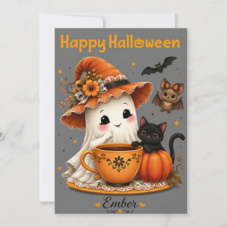 Schattig spook & zwarte kat Halloween-ontwerp Kaart