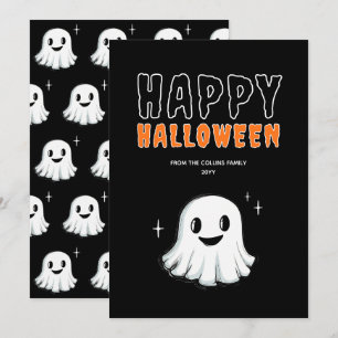 Schattig spookhuis oranje en zwarte griezelige gel feestdagenkaart