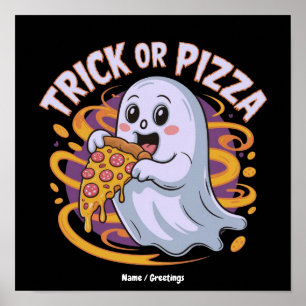 Schattig spookje eet pizza leuk en eng grapje voor poster