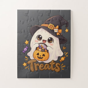 Schattig spookje met een snoepmand – Halloween sno Legpuzzel