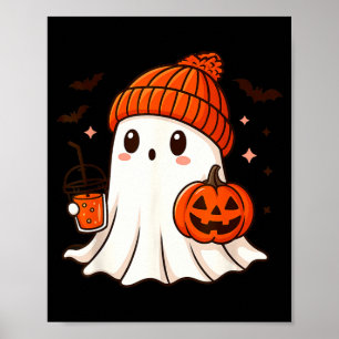 Schattig spookje met muts die pompoenkoffie vastho poster