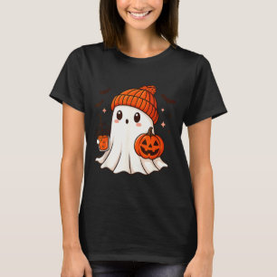 Schattig spookje met muts die pompoenkoffie vastho t-shirt