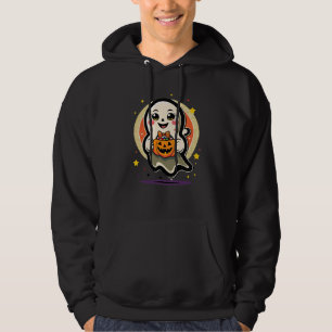 Schattig spookje met pompoen snoep emmer Retro Hal Hoodie
