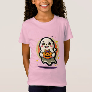 Schattig spookje met pompoen snoep emmer Retro Hal T-shirt