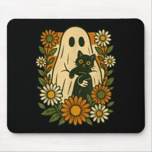 Schattig spookje met zwarte kat groovy bloemenprin muismat