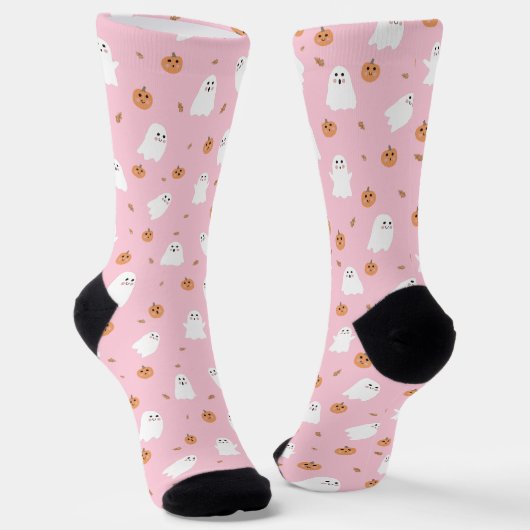 Schattig spookje & pompoen roze Halloween patroon Sokken (Gebogen)