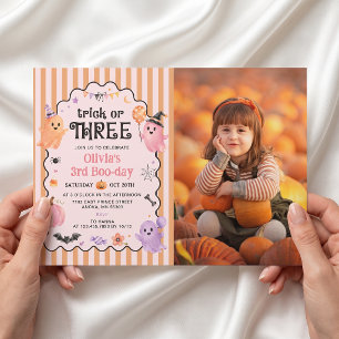 Schattig spooky trick or three 3de verjaardagsuitn kaart