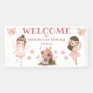 schattig sprookjes meisje 1e verjaardag roze welko spandoek