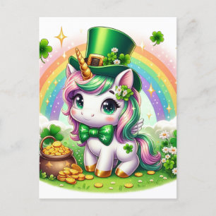 Schattig St. Patricks Day Eenhoorn Rainbow Gold Briefkaart