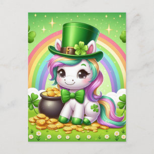 Schattig St. Patricks Day Eenhoorn Rainbow Gold Briefkaart