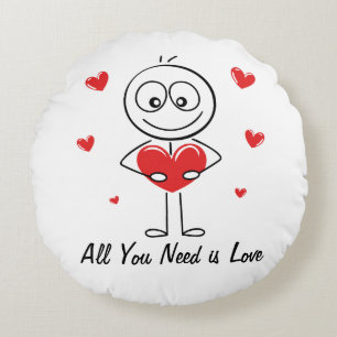 Schattig Staafjesfiguur 'All You Need Is Love'-ont Rond Kussen