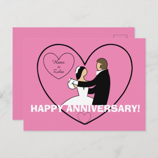 Schattig Stel Dansend in Hart GELUKKIGE TROUWDAG Briefkaart (Voorkant / Achterkant)