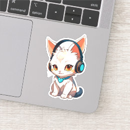 Schattig Stijlvol Kittie met Hoofdtelefoon Sticker