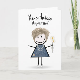 Schattig Stokpoppetje in Denim Jurk Inspiratie Kaart