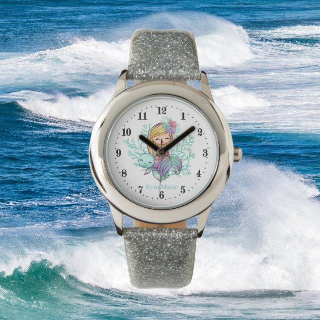 schattig strand fantasy mermaid add name horloge (Creator heeft geüpload)