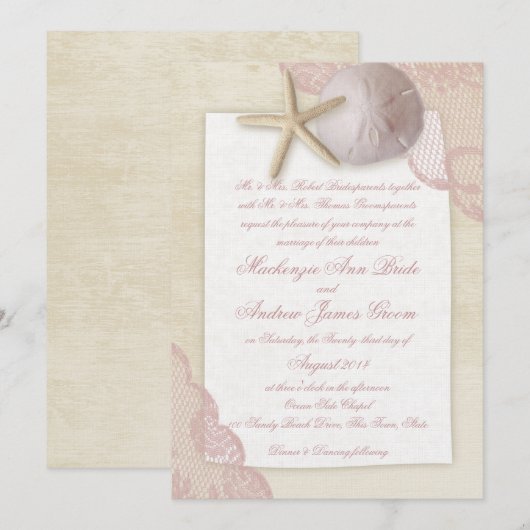 Schattig strand roze bruiloft kaart (Voorkant / Achterkant)