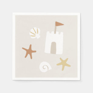 Schattig strand schelp zandkasteel zeesterren servet