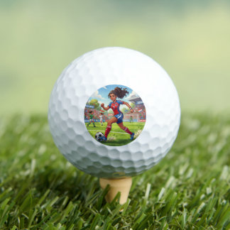 Schattig stripfiguur meisje speelt voetbal golfballen