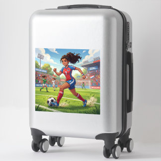 Schattig stripfiguur meisje speelt voetbal sticker