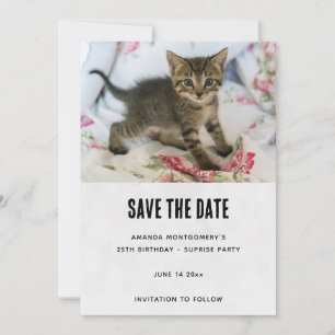 Schattig Tabby kitten kijken verrast verjaardag Save The Date