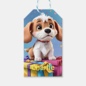 Schattig Tan & White Puppy met kleurrijke geschenk Cadeaulabel (Voorkant)