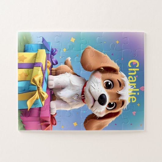 Schattig Tan & White Puppy met kleurrijke geschenk Legpuzzel (Horizontaal)