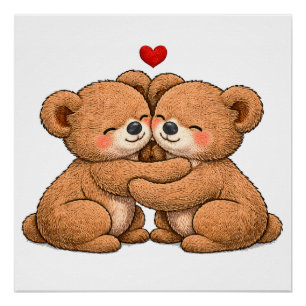 Schattig Teddybeer Koppel Verliefd – Geborduurde S Perfect Poster