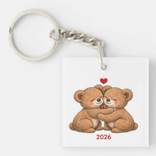 Schattig Teddybeer Koppel Verliefd – Geborduurde S Sleutelhanger