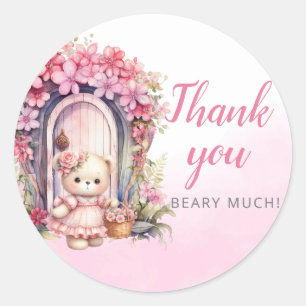 schattig teddybeer meisje roze Baby shower dank u Ronde Sticker