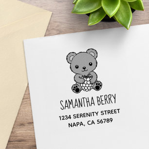 Schattig teddybeer met een bes adres rubberstempel