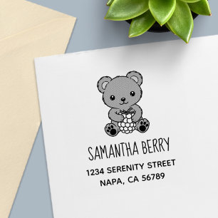 Schattig teddybeer met een bes adres zelfinktende stempel