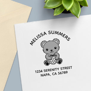 Schattig teddybeer met een bes-werkadres zelfinktende stempel