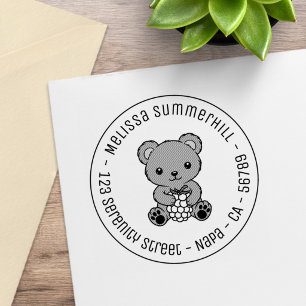 Schattig teddybeer met een ronde adresbes rubberstempel