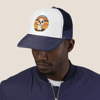 Schattig Tekenfilm Dier in Retro Zonsondergang Tru Trucker Pet